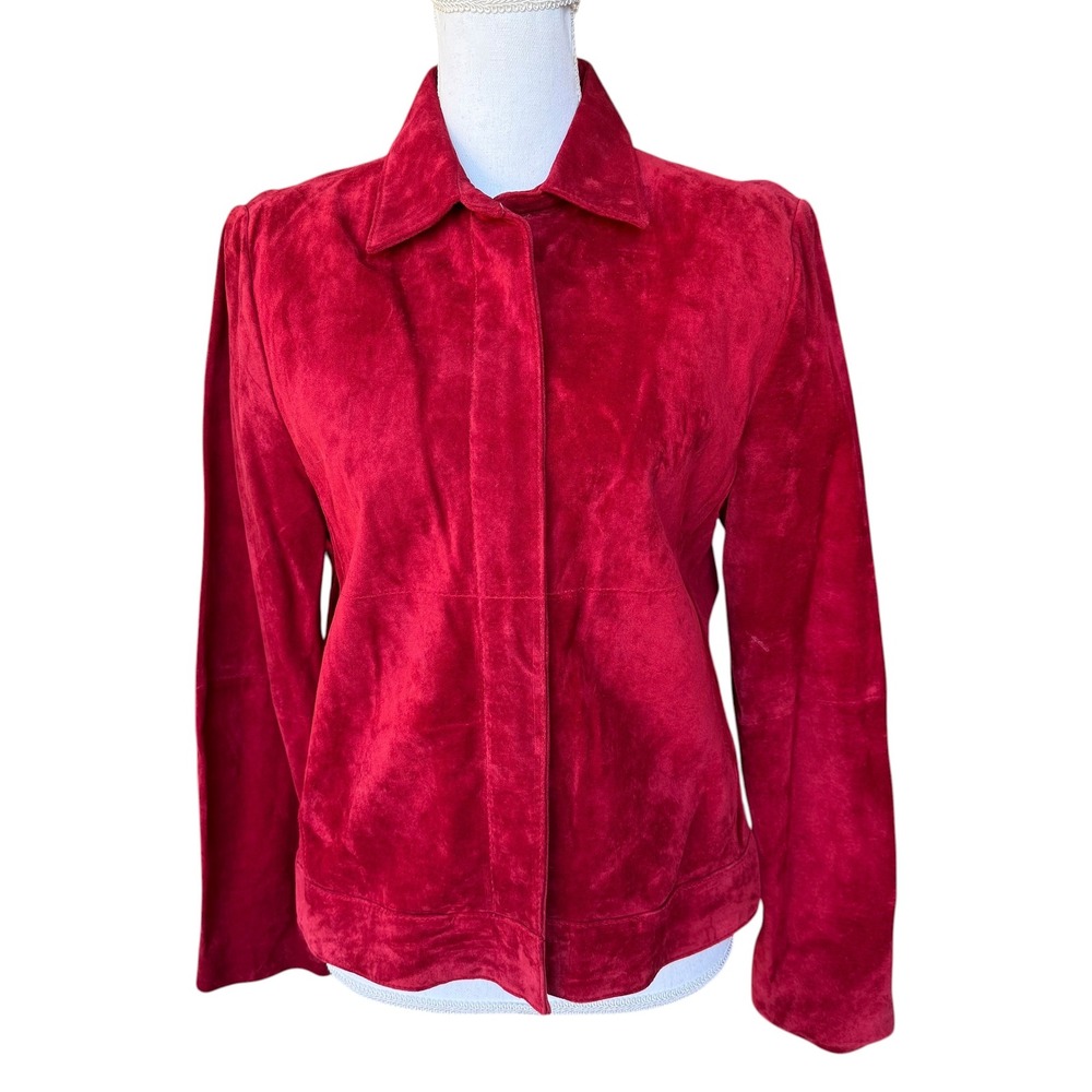 John Paul Richard Red Suede Leather Jacket Zip Front Womens Size 8 Vintage - Picture 1 of 10